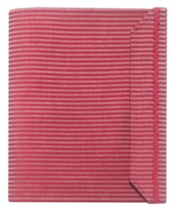 Carpeta para predicar en tela de rayas roja y beige con cinta adorno en la solapa