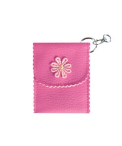 Carpetita para tarjetas predicación JW en polipiel rosa fucsia flor con llavero