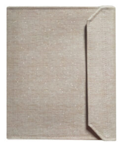 Carpeta para predicar de polipiel beige jaspeada y destellos dorados.